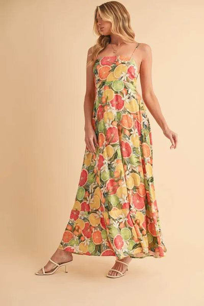 Aemi + Co Fruit Print Square Neck Maxi Cami Dress - Ebony's Shopping