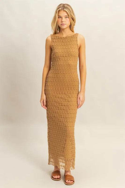 HYFVE Sleeveless Crochet Open Back Maxi Dress - Ebony's Shopping