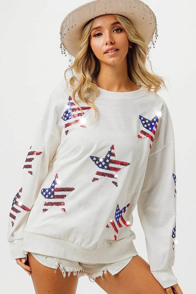 BiBi American Flag Sequin Star Sweatshirt - Ebony's Shopping
