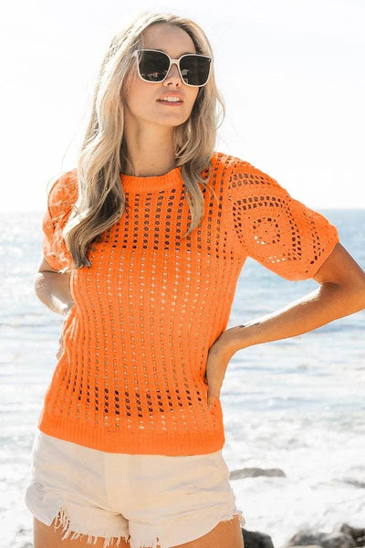 BiBi Crochet Knit Cover Up With Puff Sleeves - Ebony's Shopping