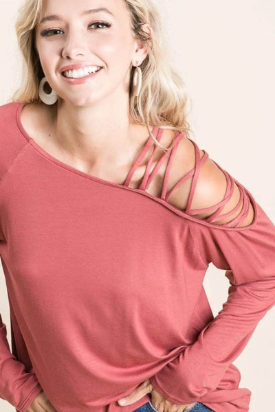 BiBi Jersey Knit One Shoulder Top With Criss Cross - Ebony's Shopping