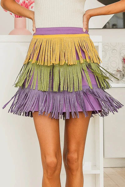BiBi Mardi Gras Rhinestone Fringed Skirt - Ebony's Shopping