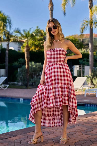 BiBi Smocked Body Off Shoulder Check Dress - Ebony's Shopping