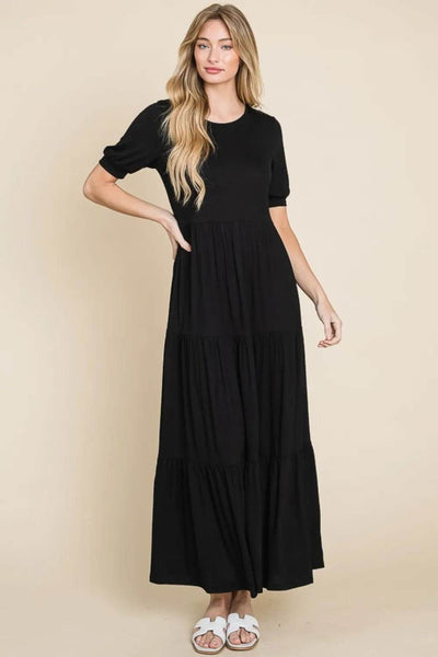 BOMBOM Short Sleeve Tiered Maxi Dress - Ebony's Shopping