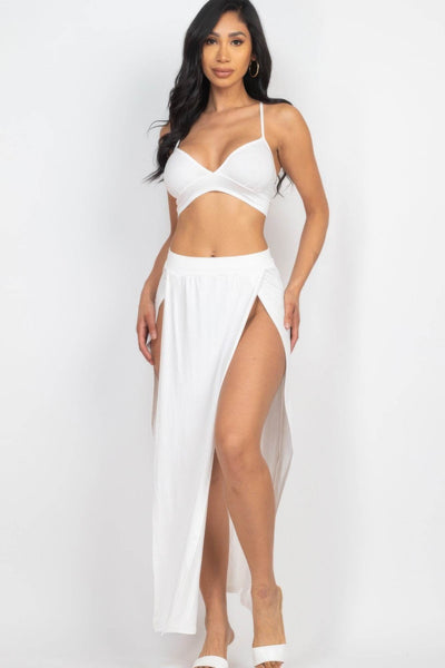 Bra Top & Side Slit Maxi Skirt - Ebony's Shopping