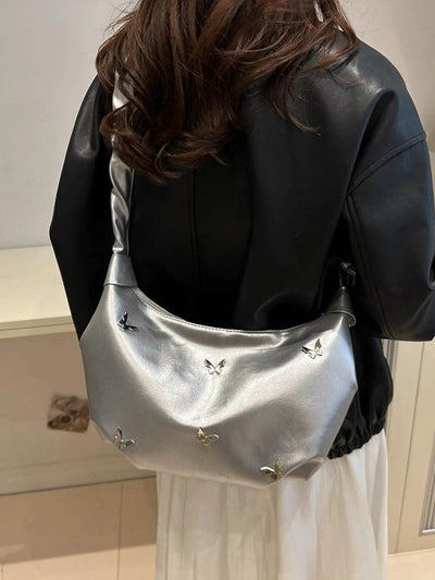 Butterfly Ruched Strap Shoulder Bag - Ebony's Shopping