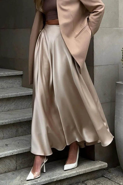 Back Elastic Waist Satin Minx Skirt - Ebony's Shopping