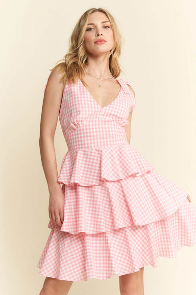 Jade By Jane Full Size Gingham Tiered Mini Dress Plus Size - Ebony's Shopping