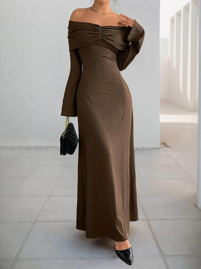 Off-Shoulder Long Sleeve Bodycon Maxi Dress - Ebony's Shopping