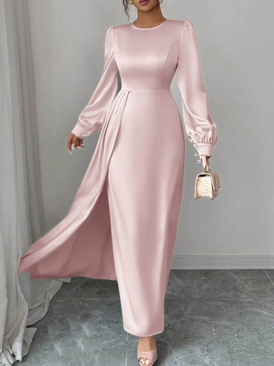 Satin Long Sleeve Maxi Dress - Ebony's Shopping