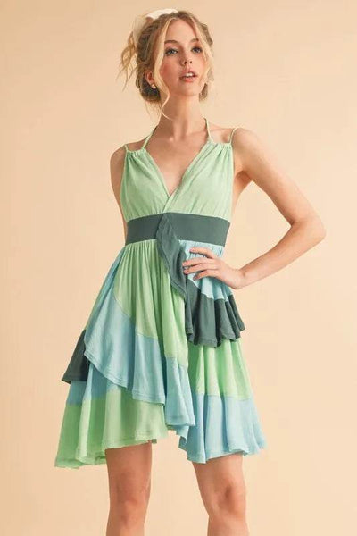 Aemi+Co Ruffled Color Block Sleeveless Mini Dress - Ebony's Shopping