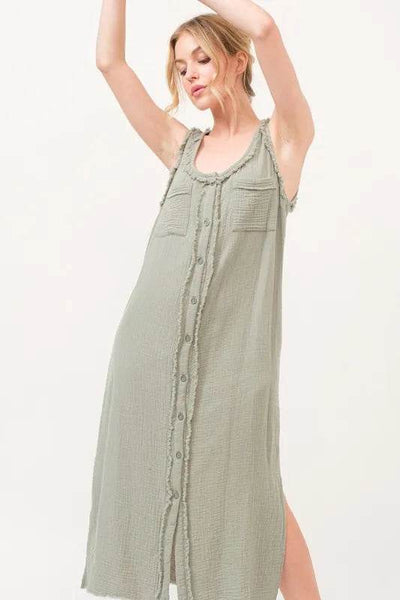 And The Why Washed Gauzed Patch Pocket Tank Midi Dress - Ebony's Shopping