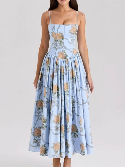 Floral Print Square Neck Cami Maxi Dress - Ebony's Shopping