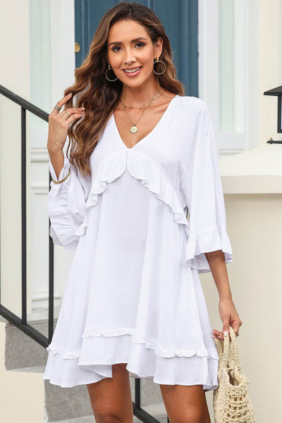 V-Neck Ruffled Mini Dress - Ebony's Shopping