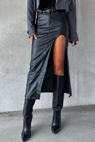 Slit Midi Skirt with Pockets - Ebony's Shopping