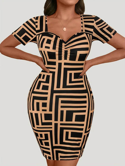 Plus Size Sweetheart Neck Short Sleeve Mini Dress - Ebony's Shopping