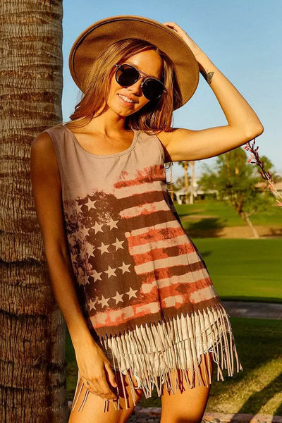 BiBi American Flag Print Knit Sleeveless Top - Ebony's Shopping