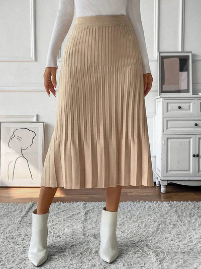 Perfee Pleated Midi Sweater Skirt - Ebony's Shopping