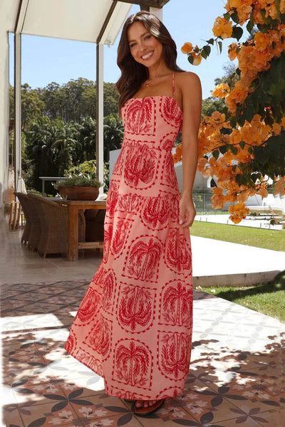Printed Halter Neck Maxi Dress - Ebony's Shopping