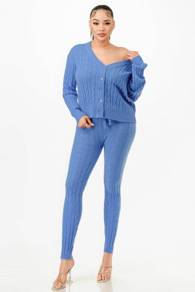 Cable Sweater Cardigan 2pc Set - Ebony's Shopping