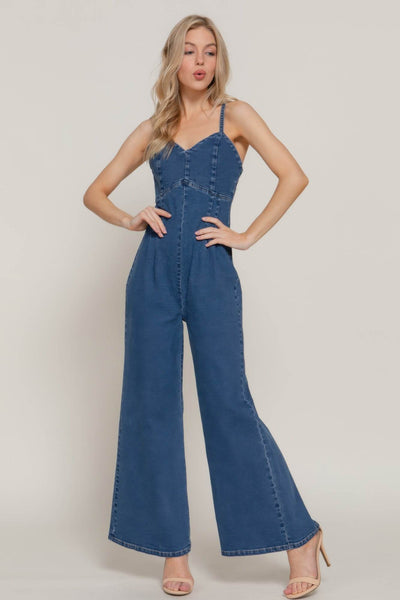 Cami Stretch Denim Jumpsuit - Ebony's Shopping