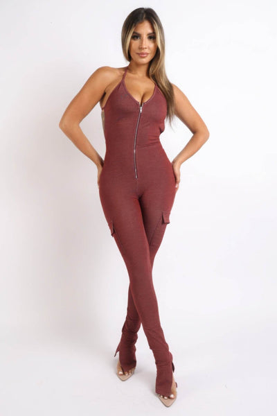 Cargo pocket halter jumpsuit - Ebony's Shopping