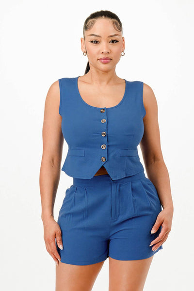 Casual Cropped Vest And Short Set - Ebony's Shopping