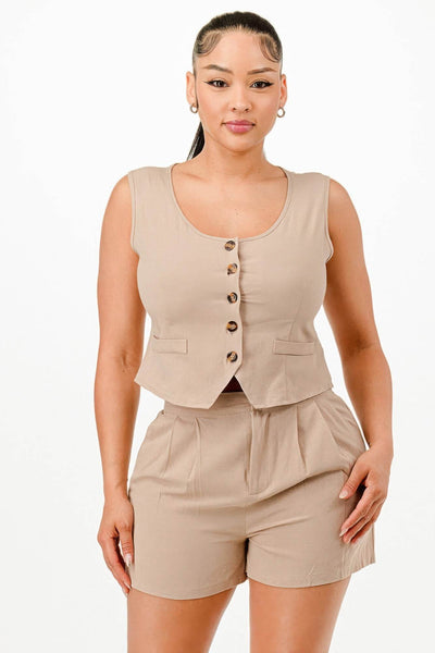 Casual Cropped Vest And Short Set - Ebony's Shopping