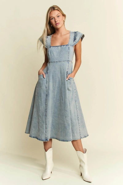 Jade By Jane Full Size Ruffled Denim Midi Dress Plus Size - Ebony's Shopping