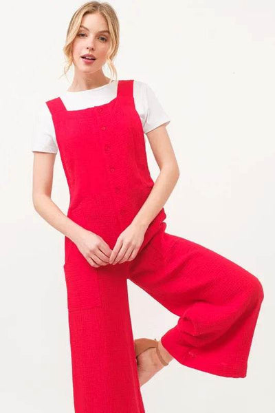 And The Why Gauze Loose Fit Tied Back Overalls - Ebony's Shopping