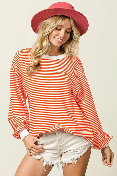 BiBi French Terry Stripe Long Sleeve Sweatshirt - Ebony's Shopping