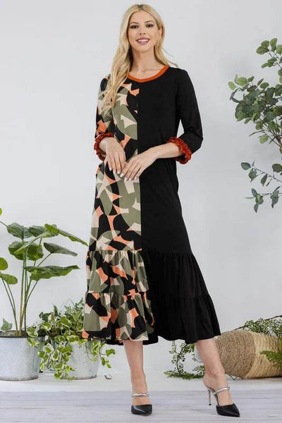 Celeste Full Size Color Block Midi Dress Plus Size - Ebony's Shopping