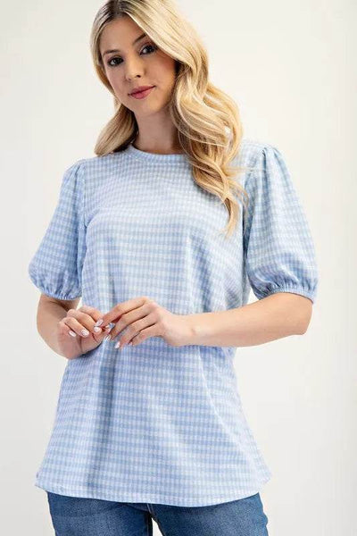 Celeste Full Size Gingham Print Top With Puff Sleeves Plus Size - Ebony's Shopping