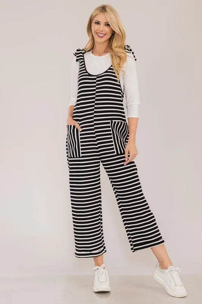 Celeste Full Size Striped Scoop Neck Overalls with Pockets - Ebony's Shopping