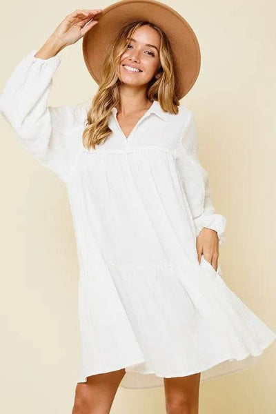 Ces Femme Johnny Collar Balloon Sleeve Mini Dress - Ebony's Shopping