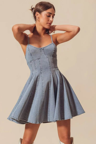 SO ME A Line Fit and Flare Denim Mini Dress - Ebony's Shopping
