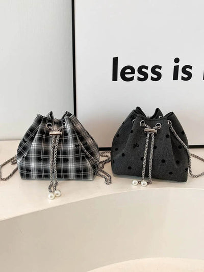 Chain Drawstring Bucket Bag - Ebony's Shopping