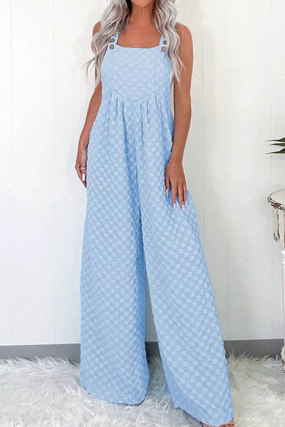 Checkered Pocketed Wide Leg Overalls - Ebony's Shopping