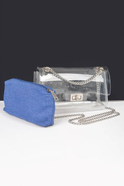 Clear Bag W/ Denim Pouch - Ebony's Shopping