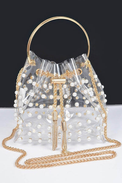 Clear Pearl Stud Bucket Bag W/chain Tassle - Ebony's Shopping