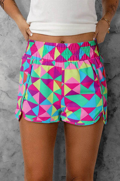 Color Block Elastic Waist Shorts - Ebony's Shopping
