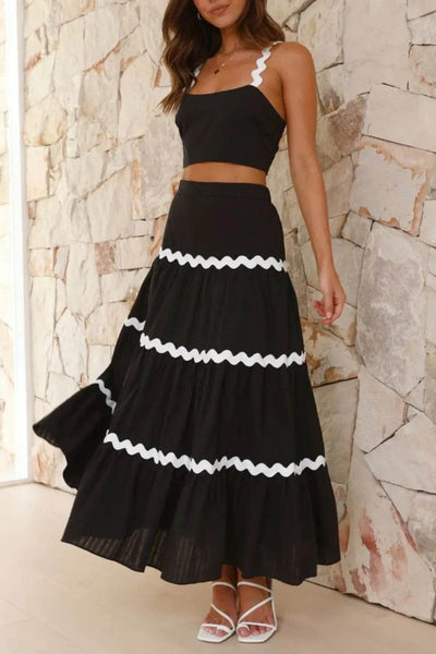 Contrast Trim Cami and Maxi Skirt Set - Ebony's Shopping