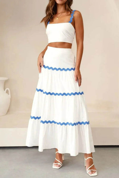 Contrast Trim Cami and Maxi Skirt Set - Ebony's Shopping