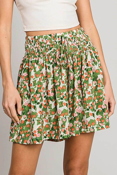 Cotton Bleu by Nu Label Floral Printed Smocked Waist Skorts - Ebony's Shopping