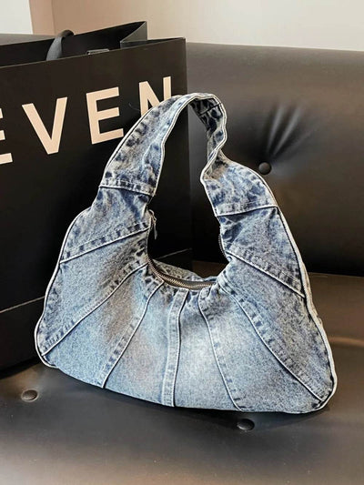 Crescent Shaped Denim Shoulder Bag - Ebony's Shopping