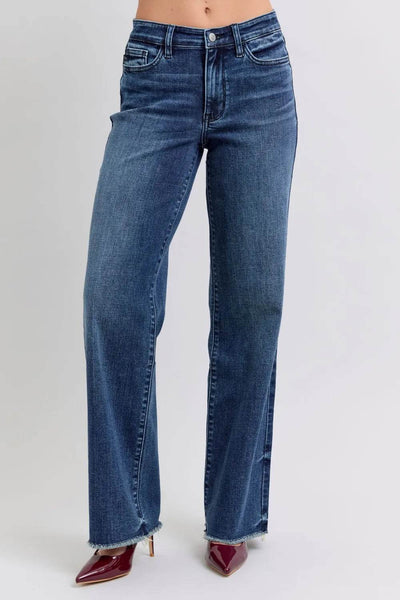 Judy Blue Full Size Raw Hem Mid Rise Jeans - Ebony's Shopping