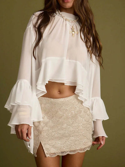 Ruffle Bell Sleeve Blouse - Ebony's Shopping