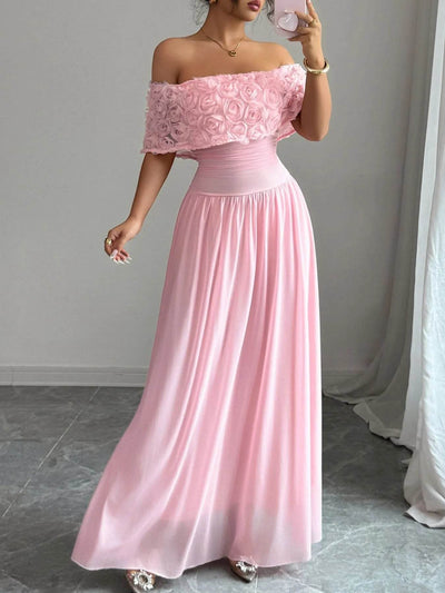 Off-Shoulder Rose Embellished Maxi Dress - Ebony's Shopping