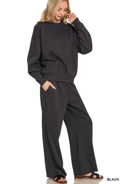Zenana Fleece Long Sleeve Top and Sweatpants Set - Ebony's Shopping