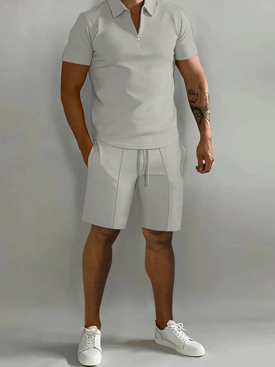 Men's Full Size Collared Neck Short Sleeve Top and Shorts Set Plus Size - Ebony's Shopping